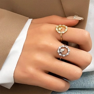 Bagues réglables en argent 925 avec breloque cœur et pierres de zircon scintillantes