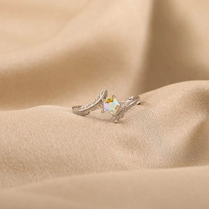 S925 Sterling Silver Feather Star Adjustable Open Ring Shimmering Aurora Stone Rhinestone Elegant Fashion Jewelry For Women