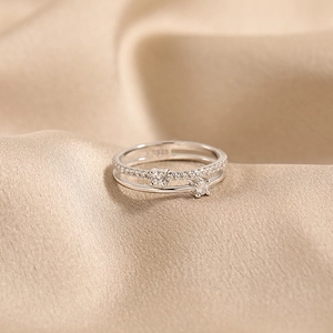 925 Sterling Silver Double Row Double Layer Rhinestone Ring For Women Fashionable Minimalist Geometric Jewelry For Index Finger Party Gift