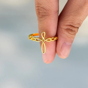 Elegant gold s925 silver infinity cross ring with a woven chain band for women