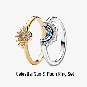 925 Sterling Silver Celestial Sun And Moon Ring Set For Women Gold Silver Plated Rhinestone Stackable Open Finger Rings Jewelry
