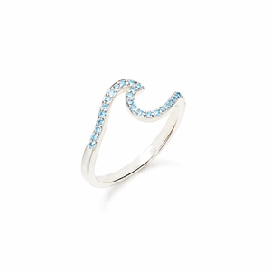Elegant s925 sterling silver wave ring featuring delicate light blue zircon inlay
