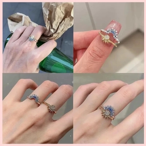 S925 sterling silver sun and moon stacking ring set with blue sapphires and diamonds