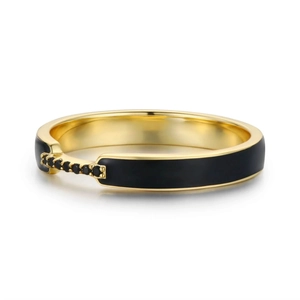 Minimalist s925 gold ring with black enamel and row of micro-paved black diamonds
