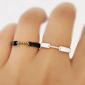 Minimalist S925 sterling silver enamel rings set with pave zircon on gold plated band
