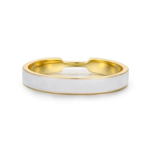 Detailed view of the white enamel coating and golden adjustable opening on the ring