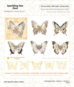 Detailed view of Sparkling Star Dust butterfly stickers with laser gold and shell light finish
