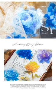 Pegatinas florales transparentes de PET para diarios con diseños de flores realistas