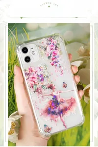 Custodia trasparente per iPhone con motivi di ballerina e fiori e angoli rinforzati