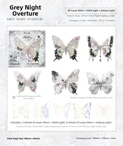 Detail of Mo-Card Fly Dream series butterfly stickers with silver laser finish effects
