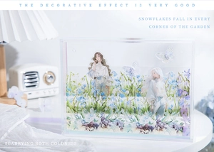 Detail of floral PET tape layered in a 3D acrylic box showing delicate winter garden patterns