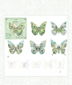 Macro shot of 3D laser silver butterfly stickers for scrapbooking and decoration