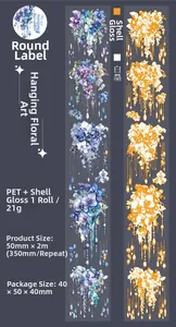 Dettaglio del nastro PET floreale con orchidee blu ed effetto perlato per lo scrapbooking
