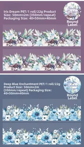 Detail of Snow Garden PET floral decorative tape with blue and purple flower patterns