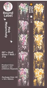 Dettagli del nastro PET Pink Thoughts con effetto luce conchiglia e motivi floreali