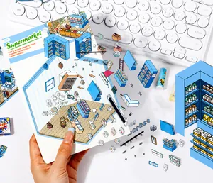 Detail of supermarket themed 3D miniature PET stickers for DIY scrapbooking decoration
