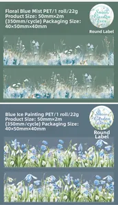 Detail view of PET floral tape specifications including 50mm width and 350mm loop cycle