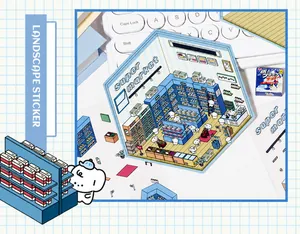 Detailed view of cute supermarket themed landscape stickers for DIY scrapbooking decor