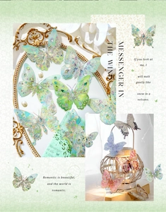 Detailed view of 3D laser butterfly stickers with rhinestones on a gold vintage mirror