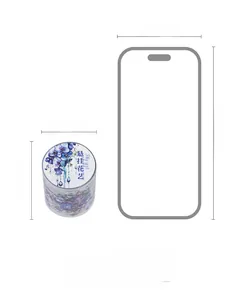 Dettaglio del nastro adesivo floreale di 51 mm con confronto dimensioni smartphone