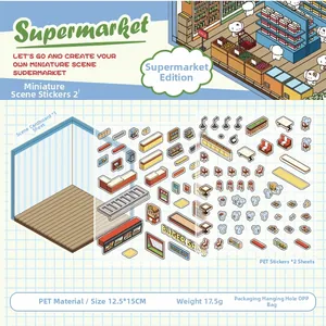 Detail view of PET supermarket stickers for scrapbooking and DIY scene decoration