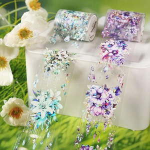 Nastro Adesivo Decorativo in PET Serie Estetica Flower Art per Scrapbooking Journaling Motivo Floreale Trasparente