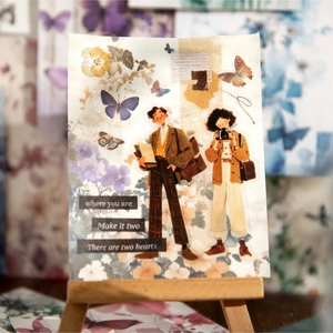 Vintage collage decorative paper featuring butterfly, floral patterns and retro figures