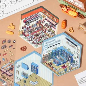 Yuxian Adventure World Series 2 PET Stickers Miniature Shop Scene DIY Scrapbooking Decoration Burger Supermarket Theme Pack