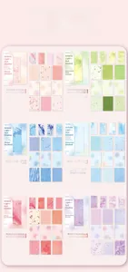 Detailed grid display of six colorful artistic paper styles for DIY scrapbooking