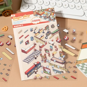 DIY miniature hamburger shop PET stickers for scrapbooking and creative landscape decoration