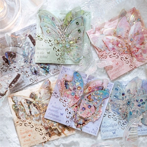 3D laser butterfly stickers with holographic effect and lace border for scrapbooking