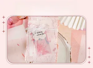 Pink DIY scrapbooking kit with lace, specialty papers and fine decorative textures