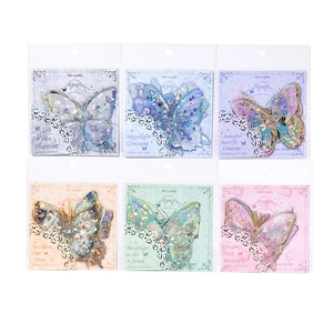 Holographic PET butterfly stickers in six aesthetic styles for DIY scrapbooking decor