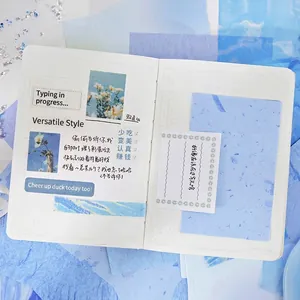 Artistic light and shadow scrapbook paper set with blue scenery and quote stickers