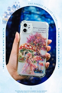 Detail of fairy tale forest phone case with shell light glitter and protective air corners