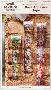 Close-up of retro stone and brick wall texture PET tapes for creative journaling decoration