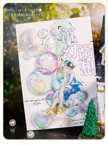 Détail d'autocollants PET avec filles et bulles arc-en-ciel pour décoration de scrapbooking