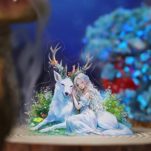 Fairy tale forest stickers featuring a girl and white wolf with shell light finish