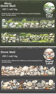 Detail of PET decorative tape with realistic moss stone wall patterns for journaling