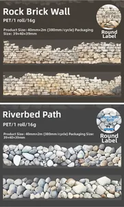 Detail view of stone wall and pebble path PET decorative tape for scrapbooking DIY
