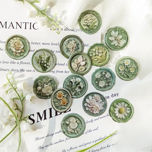 Pegatinas florales 3D estilo sello de cera vintage con motivos de rosas verdes y girasol