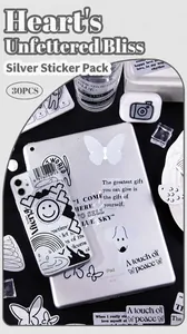 Detailweergave van 30 stuks zilveren INS-stijl DIY-stickers voor dagboeken en laptops