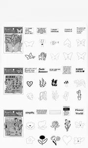 Verscheidenheid aan esthetische zwart-wit PET-stickers met vlinders en planten