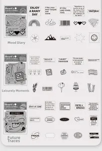 Minimalistische zwart-wit stickerpakket met mood diary en ontspanningsmomenten