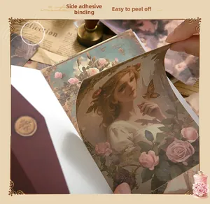 Macro view of vintage art paper with oil painting style featuring classic floral patterns