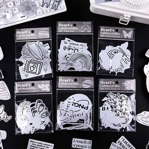Minimalistische Zwart Wit Zilver PET Stickers Voor DIY Scrapbooking Journaling Esthetische Botanische Vlinder Citaten Decoratieve Stickers