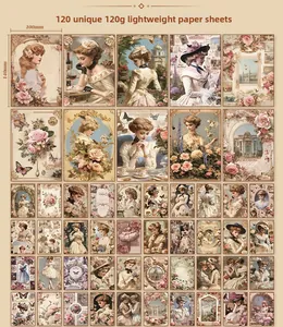 Detail showing 120 pieces of vintage floral scrapbooking paper with Victorian portraits