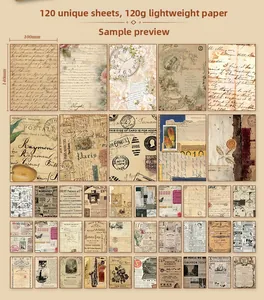 Detail of 120pcs vintage scrapbooking paper with old letters and floral patterns
