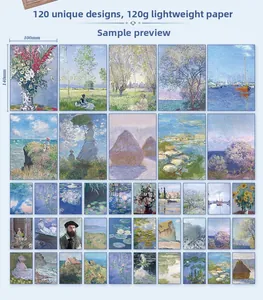 Macro view of 120pcs Monet impressionist art paper for DIY scrapbooking and journal decor