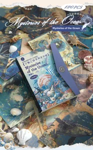 Macro shot of 120 ocean-themed vintage paper scraps for DIY journaling and crafts